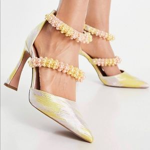 ASOS Design Paphos Pearl Detail High Heeled Shoes in Jacquard